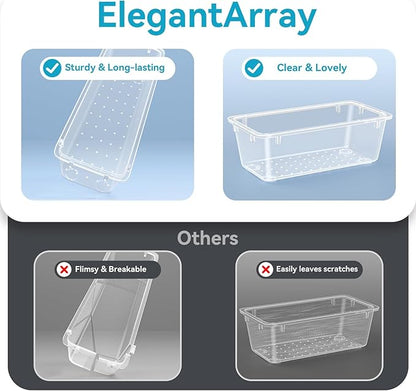 ElegantArray 24 PCS Drawer Organizer Set, 4 Sizes Tool Storage Trays, Clear Plastic Makeup Vanity Organizer and Storage Bins for Makeup, Stationeries, Multiple Gadgets for Bathroom, Office, Bedroom - Image 3