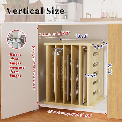 6 Tier Wooden Tray Dividers for Cabinets, Baking Cookie Sheet Organizer, Vertical/Horizontal Cabinet Dividers for Pots, Cutting Board, Pans, Kitchen Organizers and Storage