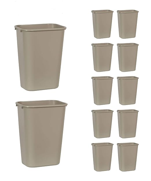 Rubbermaid Commercial Products Deskside Wastebasket/Trash Can, 10.25-Gallon/41-Quart, Beige, Plastic, Garbage Can for Home/Office, Fits Under Desk/Sink/Cabinet, Pack of 12 by RubbermaidCommercialProducts