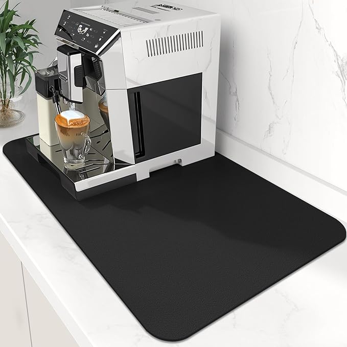 WISELIFE Coffee Mat Super Absorbent Dish Drying Mat Coffee Bar Accessories Match with Machine Large Drying Mats for Kitchen Counter 12" W x 19" L, Black by WiseLife