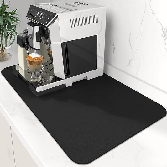 WISELIFE Coffee Mat Super Absorbent Dish Drying Mat Coffee Bar Accessories Match with Machine Large Drying Mats for Kitchen Counter 12" W x 19" L, Black by WiseLife