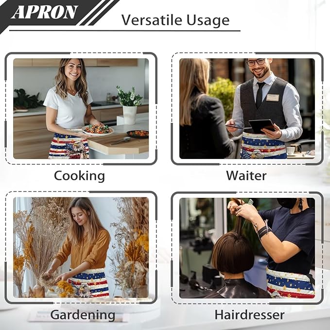 Server Apron with 3 Pockets, Waterproof Oil Waitress Waiter Half Apron for Restaurant Hotel Kitchen Cafe