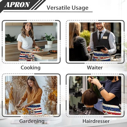 Server Apron with 3 Pockets, Waterproof Oil Waitress Waiter Half Apron for Restaurant Hotel Kitchen Cafe