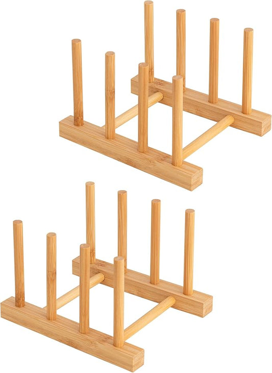 HBlife 2pcs Bamboo Dish Plate Bowl Cup Book Pot Lid Cutting Board Drying Rack Stand Drainer Storage Holder Organizer Kitchen Cabinet（Keep Dry） by HBlife