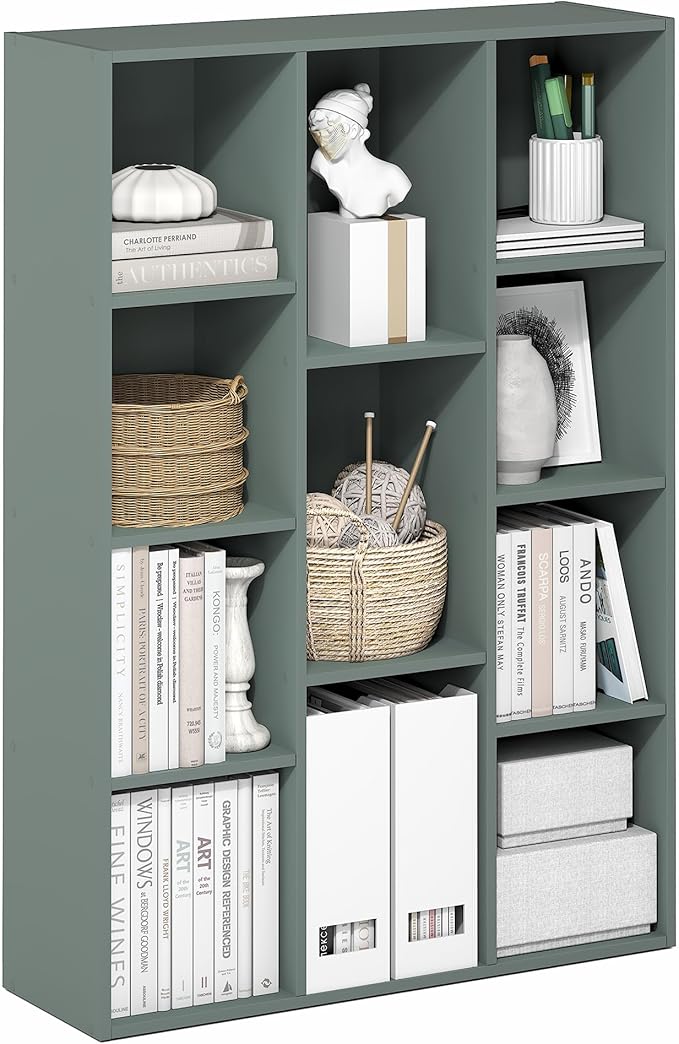 Furinno LUDER Book Shelf, 11-Cube Bookshelf, Reversible Bookcase, 9.4 x 29.1 x 41.7, Easy Assembly, for Living Room, Bedroom, Home Office, Sage Green by Furinno-FitsYourSpaceFitsYourBudget