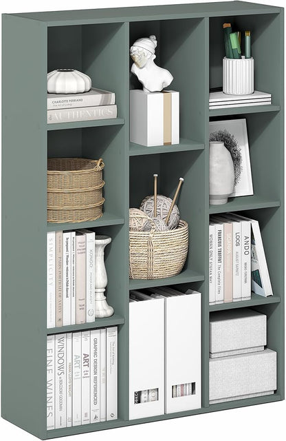 Furinno LUDER Book Shelf, 11-Cube Bookshelf, Reversible Bookcase, 9.4 x 29.1 x 41.7, Easy Assembly, for Living Room, Bedroom, Home Office, Sage Green by Furinno-FitsYourSpaceFitsYourBudget