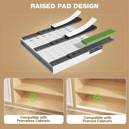 Seinloes 2 Pack Pull Out Cabinet Organizer With Raising Pad for Framed Cabinets,Expandable Width (11"-16") and Depth (13"-17"),3 Slide Rails Slide Out Drawers with Handle,No-Drill Roll Out Shelf,White - Image 3