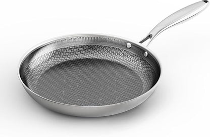 COOKER KING 8-Inch Stainless Steel Pan, Hybrid Nonstick Frying Pan, Skillet, 3-Ply Clad Cookware, Even Heat Distribution, Dishwasher & Oven Safe, with Stay-Cool Handle, Induction Compatible by cookerking