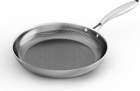 COOKER KING 8-Inch Stainless Steel Pan, Hybrid Nonstick Frying Pan, Skillet, 3-Ply Clad Cookware, Even Heat Distribution, Dishwasher & Oven Safe, with Stay-Cool Handle, Induction Compatible by cookerking