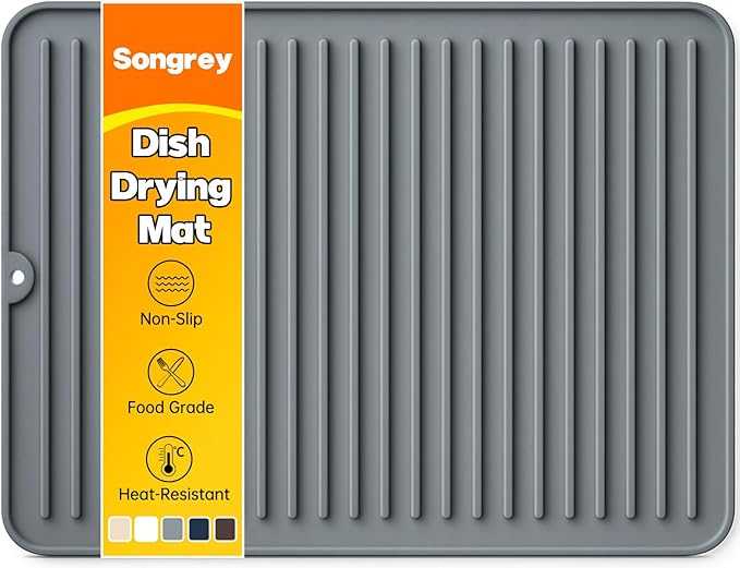 Songrey 16" x 12" Silicone Dish Drying Mat, Kitchen Counter Drying Pad for Sink Dishes or Under Rack, Multi-Use as Heat Resistant Trivet, Coffee Bar Mat by Unknown