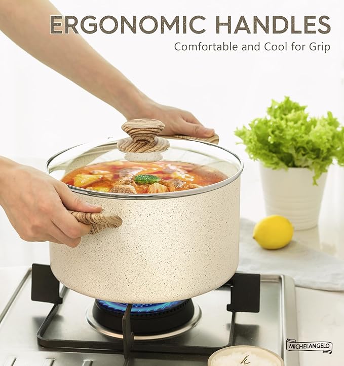 MICHELANGELO 5 Quart Stock Pot with Lid, Nonstick Soup Pot with Lid, Induction Cooking Pot White Granite, Non Stick Pot with Stay-cool Handle, 5 Quart Nonstick Pot for Cooking - Image 6