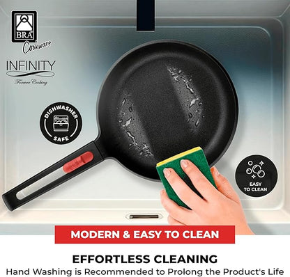 BRA COOKWARE Infinity 2-Piece Nonstick Frying Pan Set | 8 & 10.2 Inch Cast Aluminum Skillet Set | Removable Handle | PFOA/PFAS Free Fry Pans | All Cooktops incl. Induction | Oven Safe Skillets