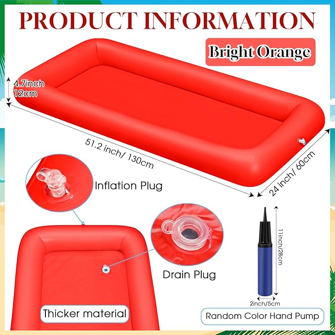 Leitee 3 Pcs Inflatable Serving Bar Kit Includes Salad Buffet Tray with Drain Plug Mesh Food Cover Food Drink Containers and Inflator for Ice Supplies Halloween Party Camping Picnic(Red)