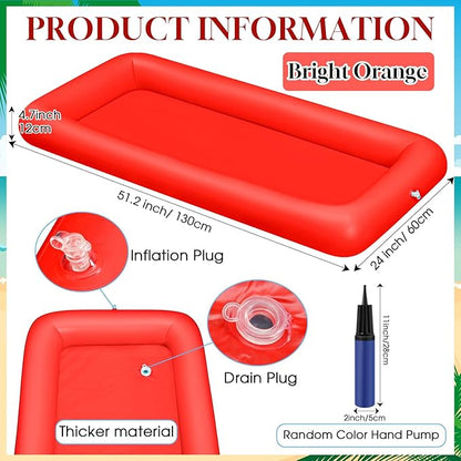 Leitee 3 Pcs Inflatable Serving Bar Kit Includes Salad Buffet Tray with Drain Plug Mesh Food Cover Food Drink Containers and Inflator for Ice Supplies Halloween Party Camping Picnic(Red)