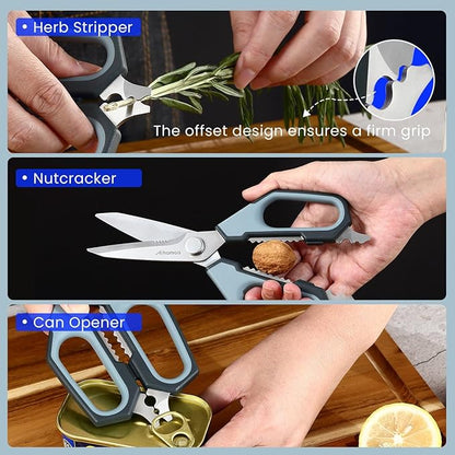 Sharp Nordic-Style Kitchen Shears Soft Comfort Handle, All Purpose Scissors with Herb Stripper, Detachable Cooking Scissors, Micro-Serrated Blade for Food Chicken Meat Herb Packaging