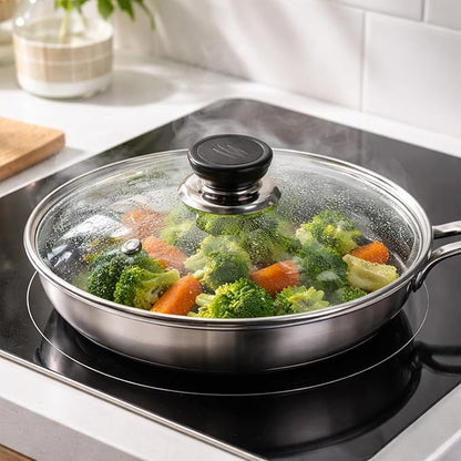 8 Inch Glass Lid for Frying Pan – Tempered Transparent Pot Lid with Stainless Steel Rim & Heat-Resistant Handle, Fits 8″ Skillet, Pan, Wok – Durable See-Through Cookware Cove