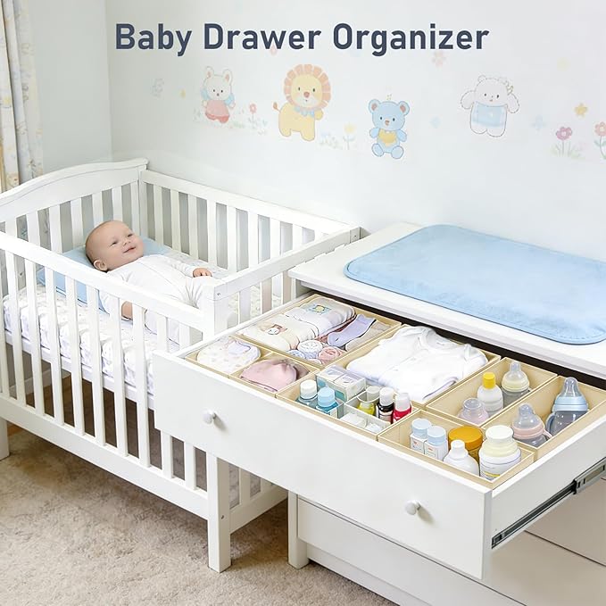 DIMJ Drawer Organizer Clothes, 26 Pack Dresser Organizer, Foldable Closet Organizers and Storage, Fabric Dresser Bins, Drawer Dividers for Nursery, Baby Clothes, Underwears, Sock,Beige - Image 3