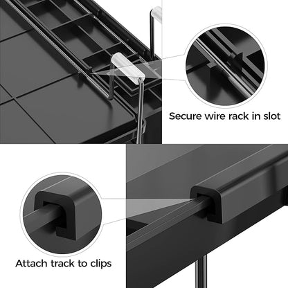 Delamu Stainless Steel Dish Drying Rack, Expandable Dish Drainer, Anti-Rust Large Dish Racks for Kitchen Counter, Dish Strainers with Drainboard, Utensil & Cup Holder, 13.4"-28.7" L x 11.8" W, Black - Image 9