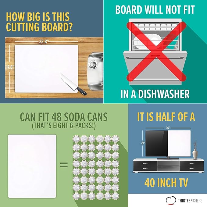 Thirteen Chefs Extra Large 24 x 18 Plastic Cutting Board - 1/2" Thick White HDPE for Restaurants and Professional Kitchens - Image 6
