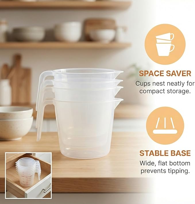 8 Pcs 2 Cup Capacity Plastic Measuring Cup, 16 Oz/500 ml Clear Graduated Measuring Cups Plastic Mug with Spout and Handles Ounce and Ml Cup Marking for Recipe Ingredient, Flour, Water, Liquid