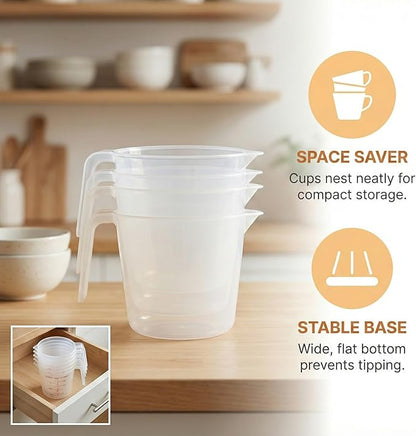 8 Pcs 2 Cup Capacity Plastic Measuring Cup, 16 Oz/500 ml Clear Graduated Measuring Cups Plastic Mug with Spout and Handles Ounce and Ml Cup Marking for Recipe Ingredient, Flour, Water, Liquid