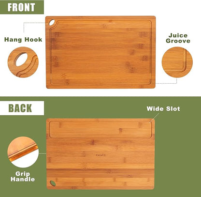 3-Piece Organic Bamboo Cutting Board Set for Kitchen - Carbonized Extra Sturdy Chopping Boards with Juice Grooves - Knife-Friendly Multi-Size (15", 12", 9") for Meat & Veggies - Housewarming Gift Box - Image 7