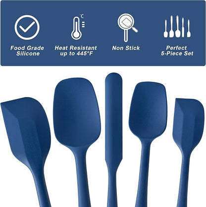 Silicone Spatula Set, 5 Piece Food Grade Rubber Spatulas for Baking, Cooking, and Mixing High Heat Resistant Non Stick Dishwasher Safe BPA-Free (Navy Blue) - Image 3