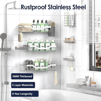 NESOMI Shower Caddy Adhesive Shower Organizer 8-Pack, Rustproof Stainless Steel Bathroom Shelves, Large Capacity No-Drill Rack Storage Accessories with Soap Dish Toothbrush Holder Hooks - Image 5