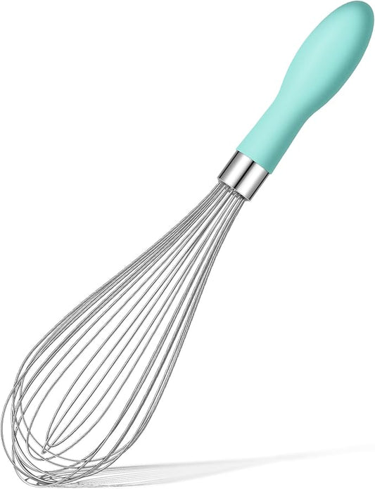 Rainspire 12-Inch Wire Whisk Stainless Steel, Balloon Whisks for Cooking, Wisk Wisking Tool With Soft Silicone Handle, Thick Durable Whisker for Blending, Beating, Whisking, Stirring, Mint Green by Rainspire