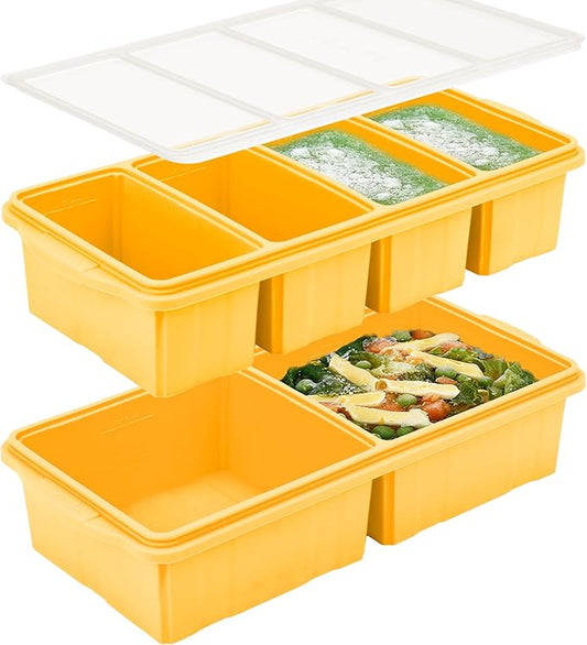 Silicone Freezer Tray With Lid-Soup Freezer Container molds-Large Ice Cube Tray Set Makes 1-Cup & 2-Cup portions cubes Perfect for preparing meals in different portion sizes Oven & Dishwasher -Safe