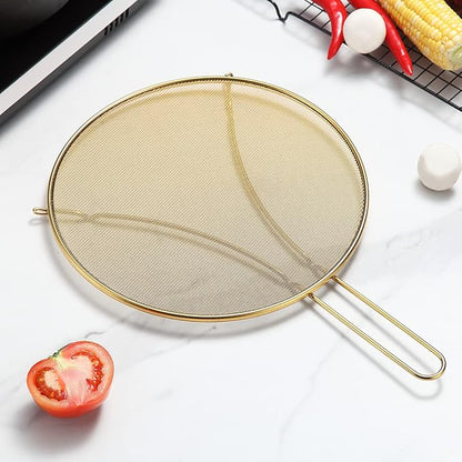 Evanda 12" Gold Splatter Screen for Cooking, Stainless Steel Fine Mesh for Frying Pan, Grease Guard for Pan to Stop Hot Oil Splatter, Protect the Skin From Burns, Safe Cooking Lid - Image 2