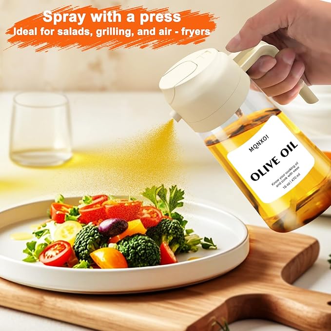 2 in 1 Glass Oil Sprayer & Dispenser,16oz/470ml Olive Cooking, Air Fryer, and Salad, for Kitchen Gadgets and Air Fryer Accessories, w/Stickers (White) - Image 6