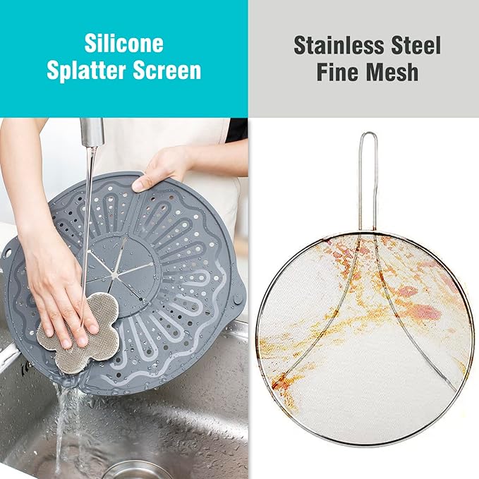 Silicone Splatter Screen For 10, 11 and 12 Inch Frying Pan, Foldable Splash Guard, Multi-Use Grease Splatter Guard/Trivet Mat, 12" Non-Stick Oil Splatter Guard, Dishwasher Safe, BPA Free, Gray - Image 5