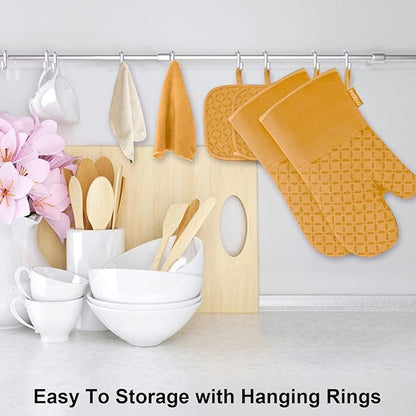 KEGOUU Oven Mitts and Pot Holders 6pcs Set, Kitchen Oven Glove High Heat Resistant 500 Degree Extra Long Oven Mitts and Potholder with Non-Slip Silicone Surface for Cooking （Orange） - Image 3