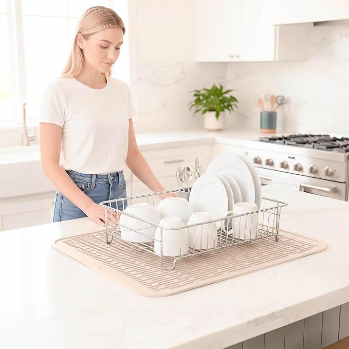 MicoYang Silicone Dish Drying Mat for Multiple Usage,Easy clean,Eco-friendly,Heat-resistant Silicone Mat for Kitchen Counter or Sink,Refrigerator or Drawer Liner Tapioca 2XL 24 inches x 18 inches - Image 6