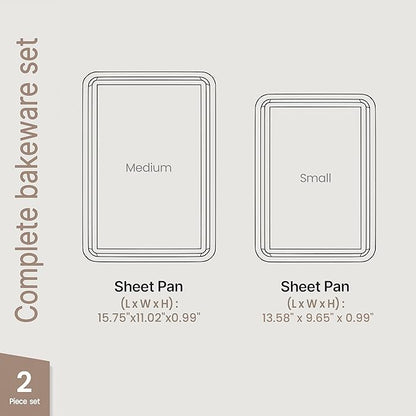Diamond Bottom Cookie Sheet Set of 2, Nonstick White Marble Carbon Steel Baking Pans for Crisp Baking, Space-Saving Stackable Trays, PFOA, PFOS, PTFE Free, Oven Safe Up to 450°F, Small & Medium Pans - Image 2