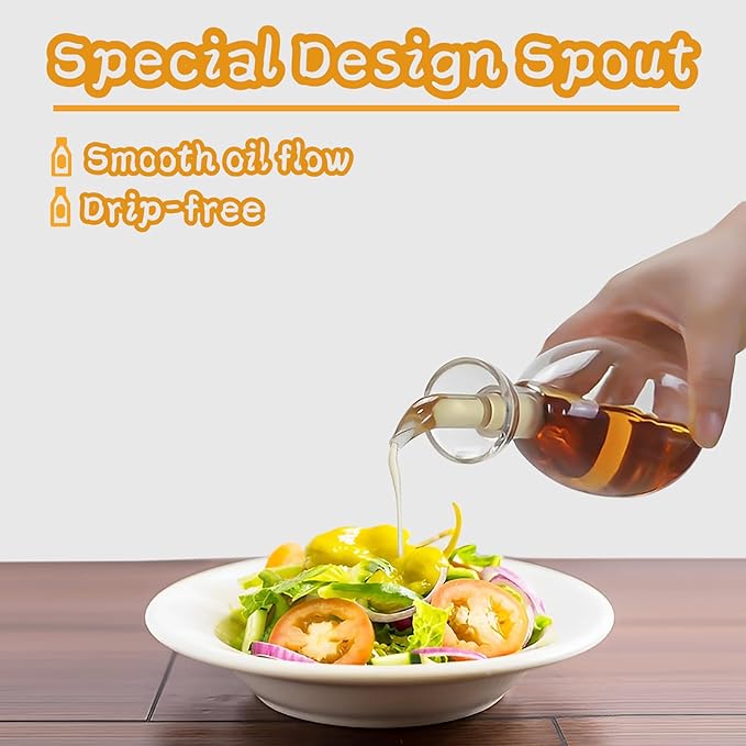 Affogato Glass Oil Bottle with Spout, Olive Oil Dispenser Vinegar Drizzler Pourer Stopper Pot, Soy Sauce Vinegar Cruet Non Drip Heat-Resistant for Cooking Kitchen Restaurant BBQ (20 oz)