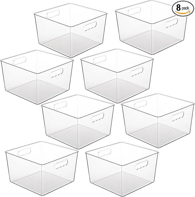 Vtopmart 8 Pack Extra Large Clear Plastic Storage Bins,11x11 Cube Acrylic Organizer Square Containers with Handle for Pantry,Closet,LaundryRoom,Kitchen,Bathroom,UnderSink Organization by Vtopmart