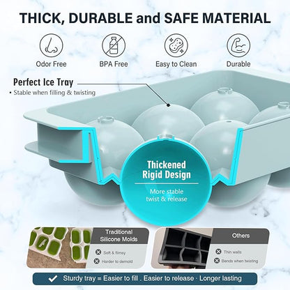 WIBIMEN Large Ice Cube Molds, Big Round Whiskey Ice Cube Trays for Freezer, Easy to Fill & Release, Whiskey Bourbon Cocktail(1.9In*6 Balls- Blue/2 Pack) - Image 6