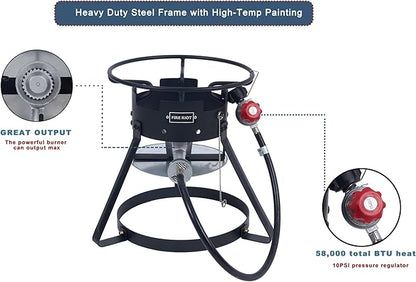 Fire Riot 10QT Outdoor Fish Fryer Kit – Heavy-Duty Aluminum Pot, 6.7QT Basket, Propane Deep Fryer with 0-10 PSI Regulator & Steel Frame – Ideal for Seafood & More