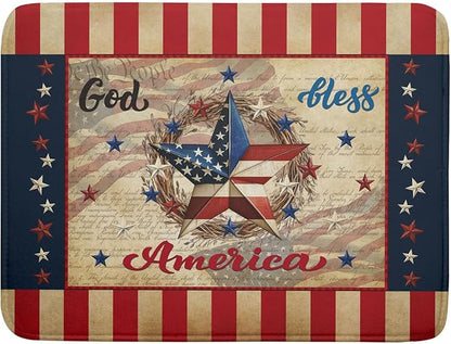4th of July God Bless Dish Drying Mat for Kitchen Counter,American Flag Star Patriotic Independence Day Drying Mat 18 x 24 Inch with Absorbent Reversible Microfiber Drying Pad for Coffee Bar by Anyako