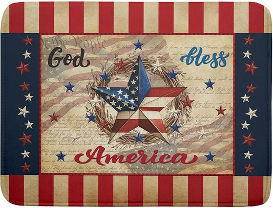 4th of July God Bless Dish Drying Mat for Kitchen Counter,American Flag Star Patriotic Independence Day Drying Mat 18 x 24 Inch with Absorbent Reversible Microfiber Drying Pad for Coffee Bar by Anyako