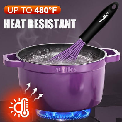 Walfos Whisk, Silicone Whisks Set of 5, Mini Stainless Steel Whisk 7+5in & Non Scratch Coated 7+9+11in Whisks, Suitable for Blending, Whisking, Beating, Frothing & Stirring. (Purple) - Image 5