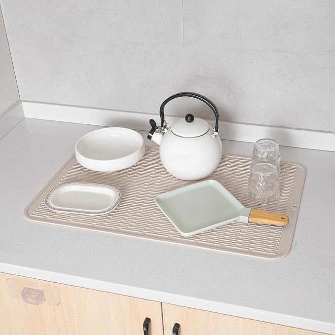 MicoYang Silicone Dish Drying Mat for Multiple Usage,Easy clean,Eco-friendly,Heat-resistant Silicone Mat for Kitchen Counter or Sink,Refrigerator or Drawer Liner Tapioca 3XL 28 inches x 18 inches - Image 5