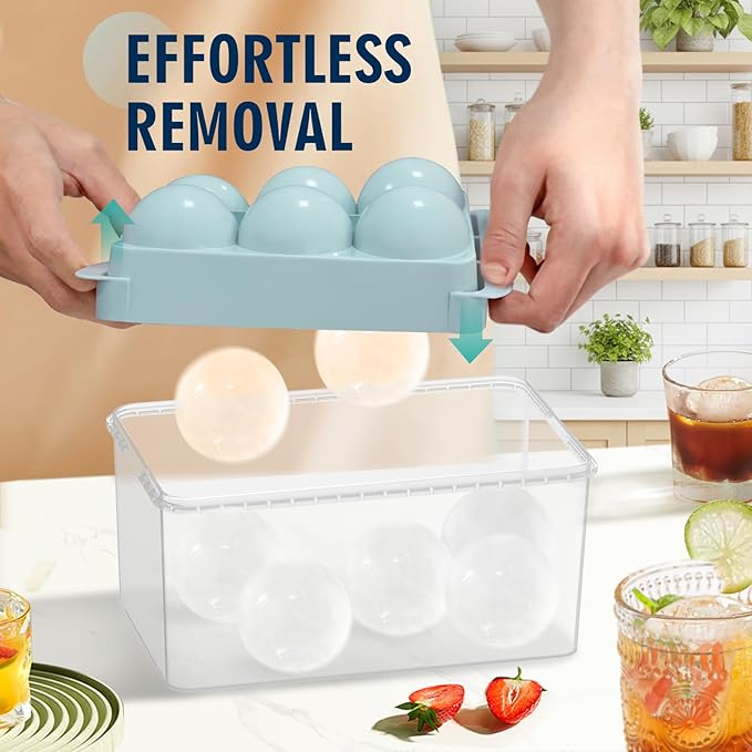 Large Ice Ball Maker Mold, 1.9" Round Ice Cube Mold for Whiskey Bourbon Cocktail, 6 Balls, Sphere Ice Mold, Big Ice Cube Tray with Container and Tongs, Easy to Fill & Release - Image 2