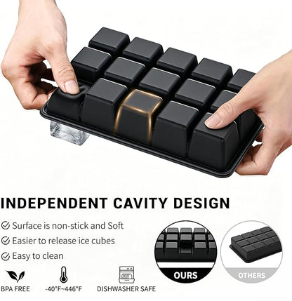 Silicone Ice Cube Tray 3 Pack - EASY RELEASE ice cube tray with lid, BPA Free Ice Cubes Trays for Freezer,ice cube mold for Cocktail,Whiskey (Black)