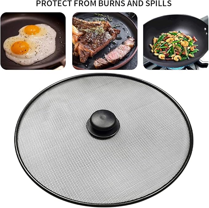 Splatter Screen, Frying Pan Splatter Screen, Splash Guard Lid with Knob, Extra Fine Mesh Splash Guard Pot Lid,Iron Coating Grease Guard Frying Pan Cover for Cooking(size:29cm) - Image 4