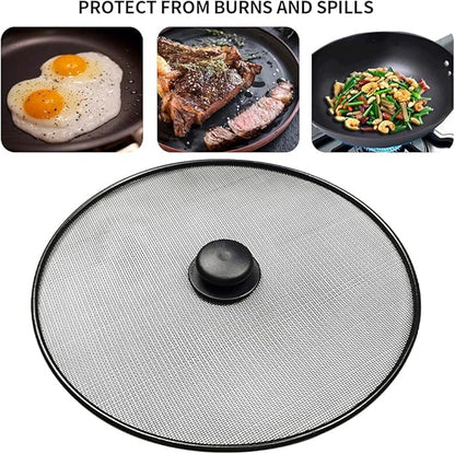 Splatter Screen, Frying Pan Splatter Screen, Splash Guard Lid with Knob, Extra Fine Mesh Splash Guard Pot Lid,Iron Coating Grease Guard Frying Pan Cover for Cooking(size:29cm) - Image 4