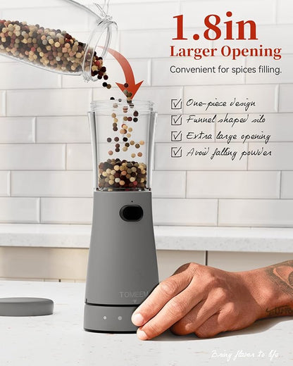 Electric Salt and Pepper Grinder Set with Storage Base, Stainless Steel Rechargeable Salt and Pepper Grinder Set with 4.5 oz Large Capacity, 1.8" Wide Mouth, Adjustable Coarseness, Ideal for Kitchen - Image 5