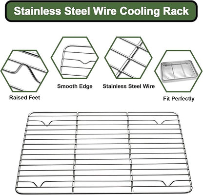 Baking Sheet Tray Cooling Rack with Silicone Baking Mat Set, Stainless Steel Cookie Pan For Oven, Set of 9 (3 Sheets + 3 Racks + 3 Mats), Warp Resistant & Heavy Duty & Easy Clean, Red - Image 4